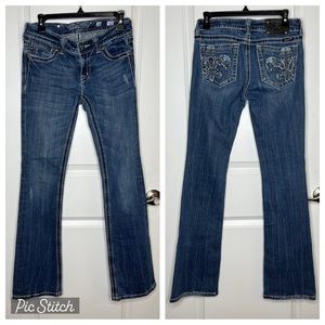 Miss Me Distressed Embellished Low Rise Boot Cut Jean